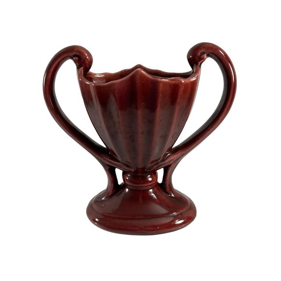 Vintage Camark Art Pottery Double Handle Trophy Style Vase Urn 404 USA Maroon - Picture 9 of 9